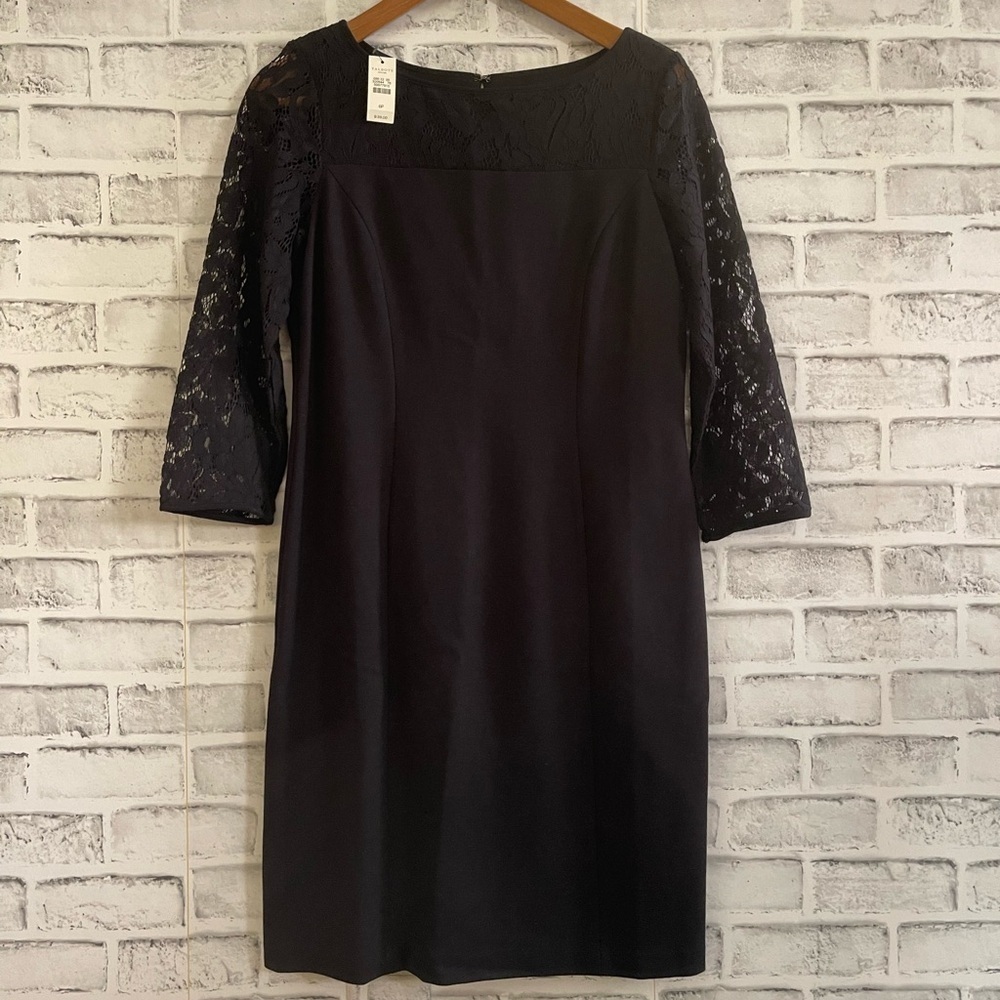 NWT! Women’s Talbots Crepe and Lace black shift dress 6P MSRP $139 - Picture 2 of 5